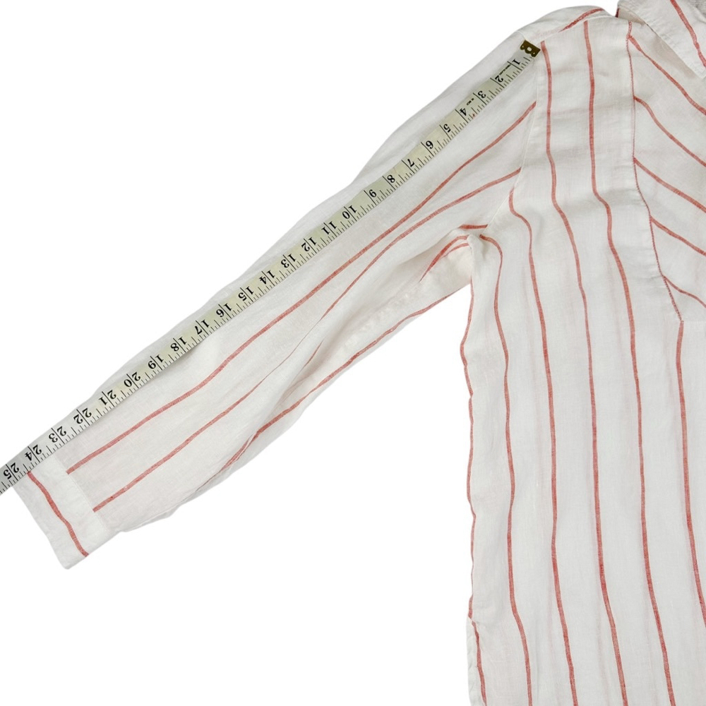 Women's C & C California Striped 100% Linen Shirt Size XL White Coral Pink - Picture 5 of 7